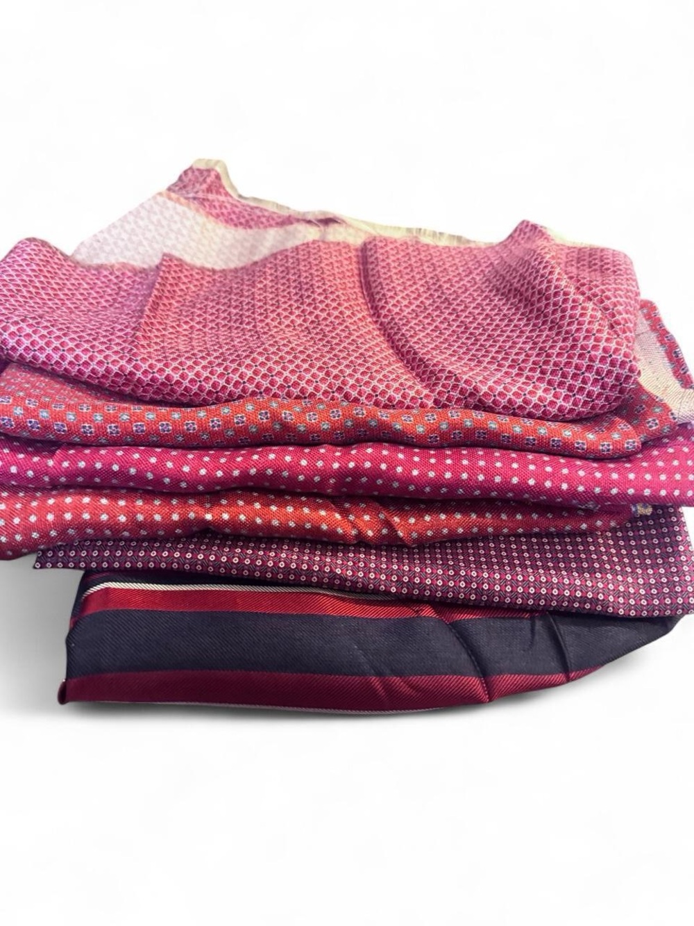 7pc bundle lot red 100% Italian silk fabric remnants